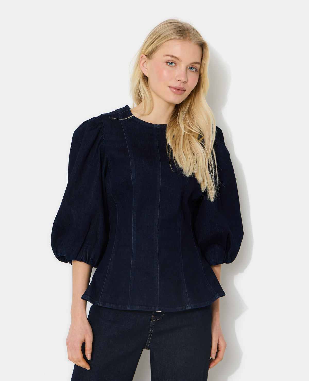 Top en jean stretch avec manches ballons