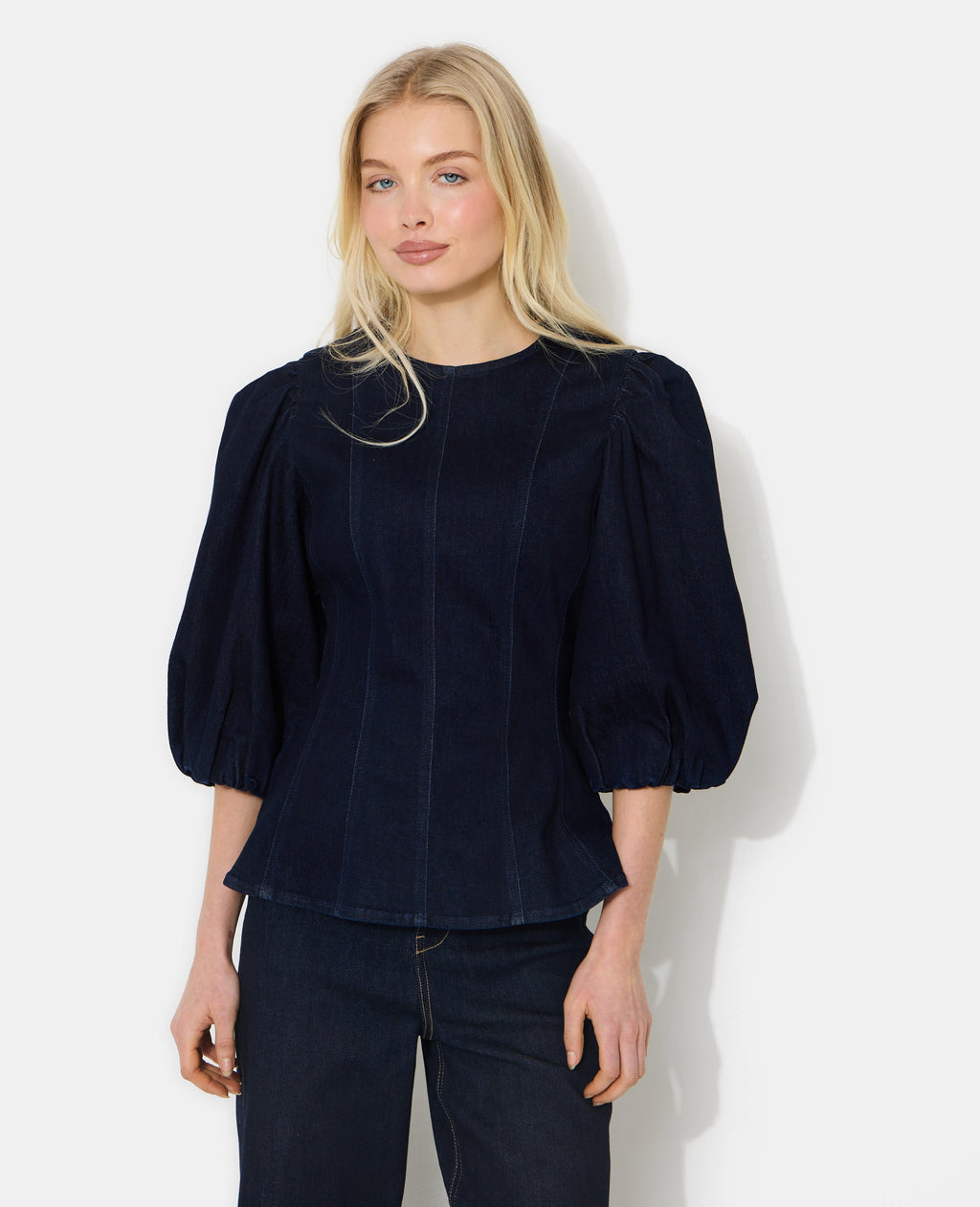 Top en jean stretch avec manches ballons