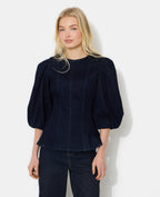 Top en jean stretch avec manches ballons