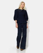Top en jean stretch avec manches ballons