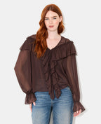 Blouse en voile avec manches ballons et volants