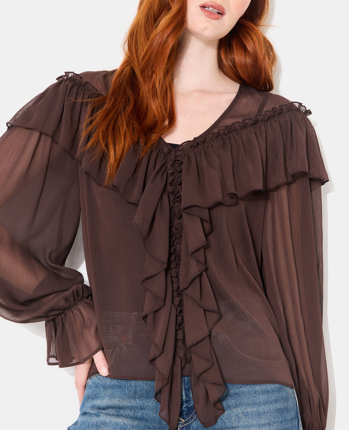 Blouse en voile avec manches ballons et volants