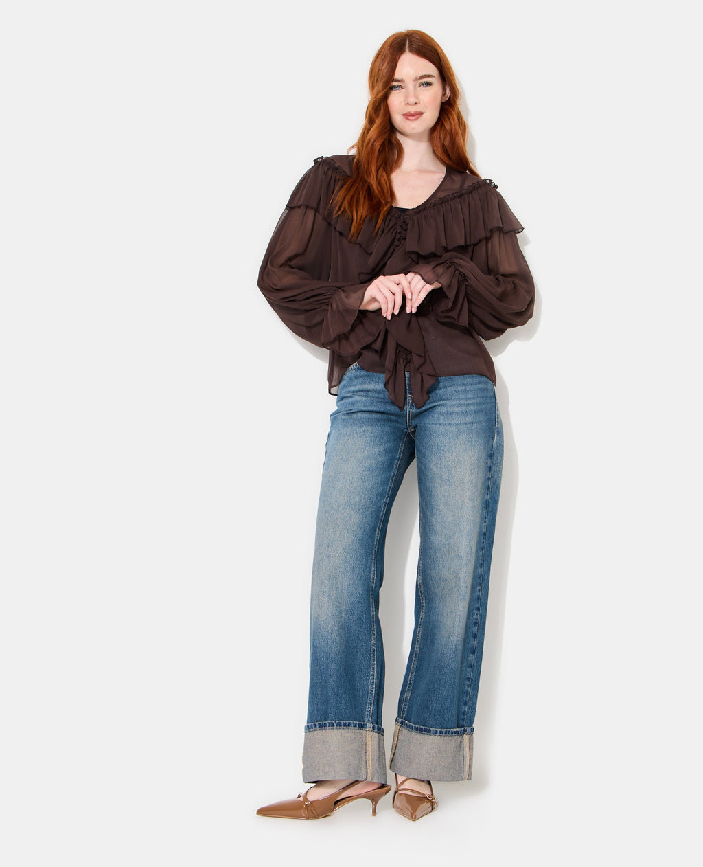 Blouse en voile avec manches ballons et volants
