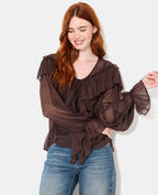 Blouse en voile avec manches ballons et volants