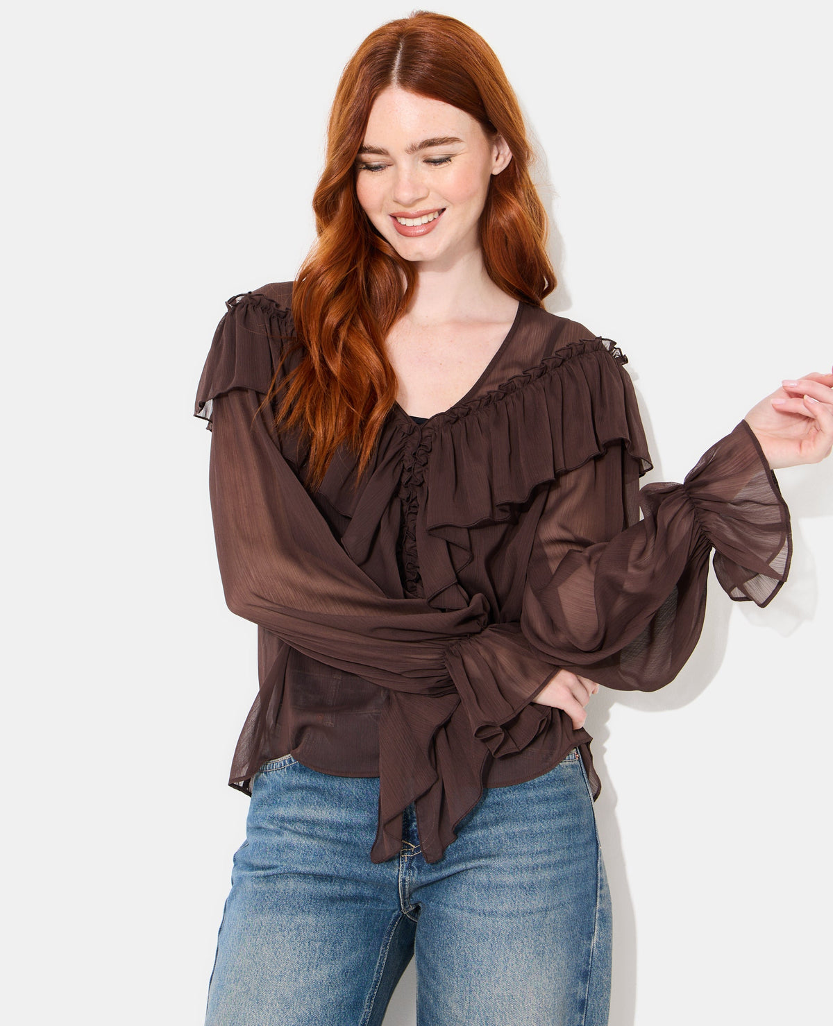 Blouse en voile avec manches ballons et volants