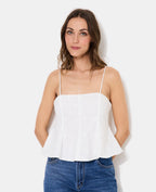 Top à bretelles avec fleurs en broderie anglaise