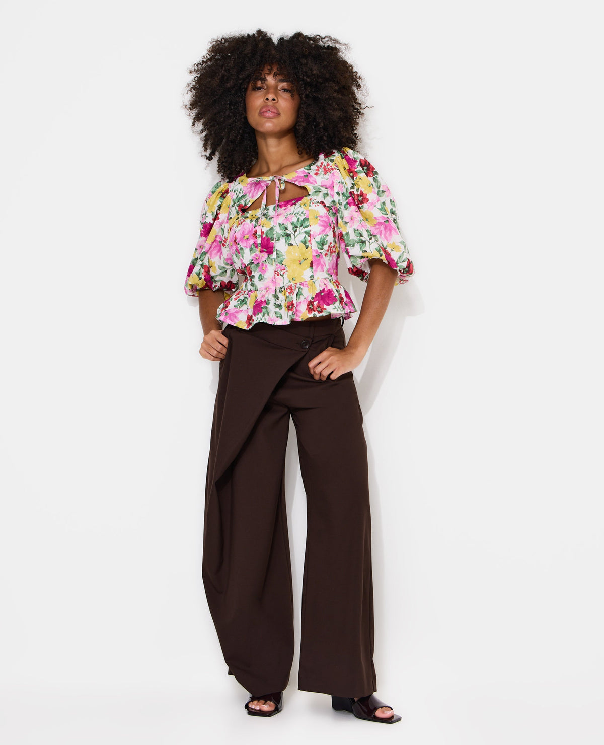 Blouse manches ballons motif fleurs