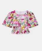 Blouse manches ballons motif fleurs