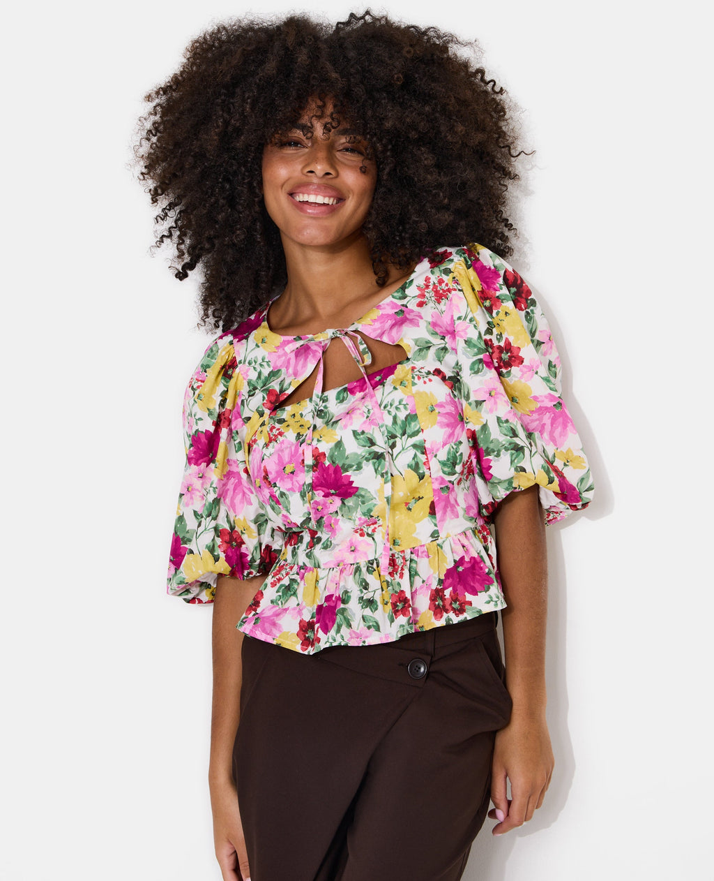 Blouse manches ballons motif fleurs