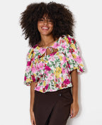 Blouse manches ballons motif fleurs