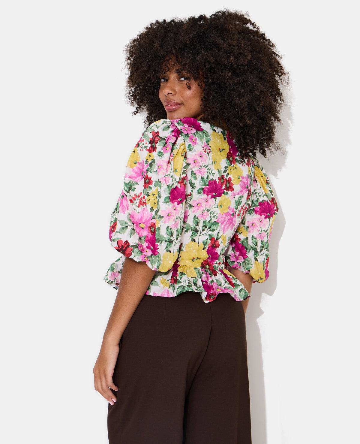 Blouse manches ballons motif fleurs