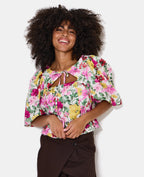 Blouse manches ballons motif fleurs