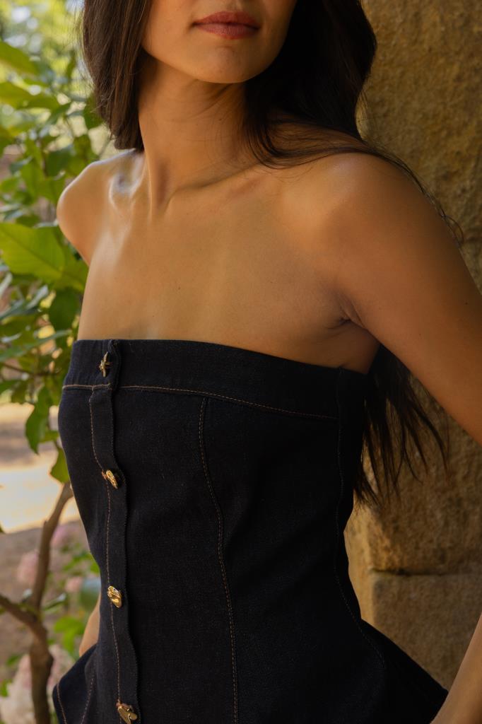 Top bustier en jean avec boutons fantaisie