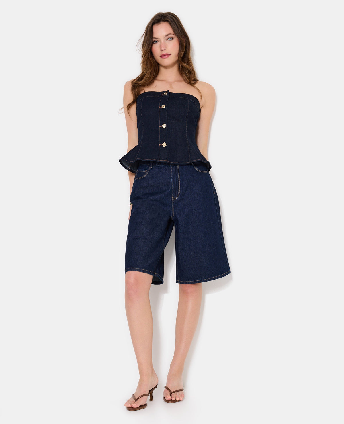 Top bustier en jean avec boutons fantaisie