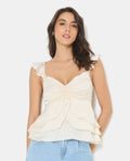 Top à bretelles en satin avec volants