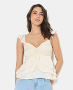 Top à bretelles en satin avec volants