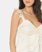 Top à bretelles en satin avec volants