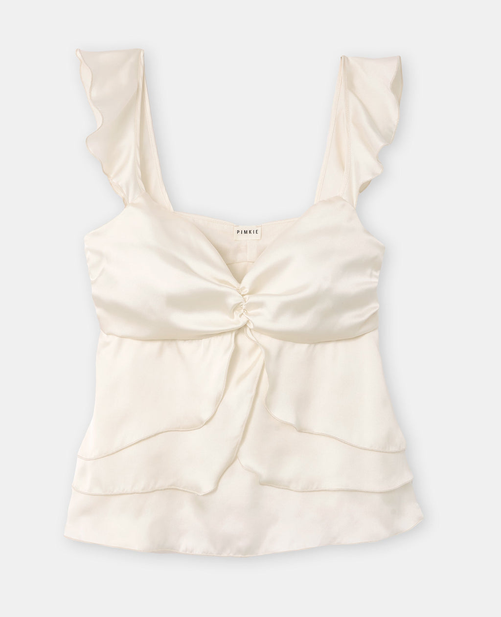 Top à bretelles en satin avec volants