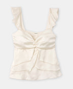 Top à bretelles en satin avec volants
