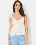 Top à bretelles en satin avec volants