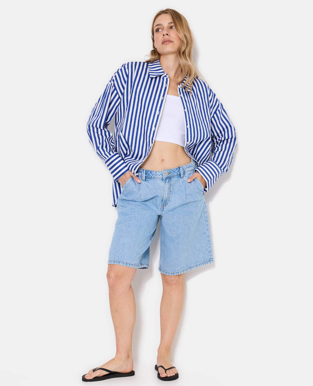 Chemise oversize rayée avec strass