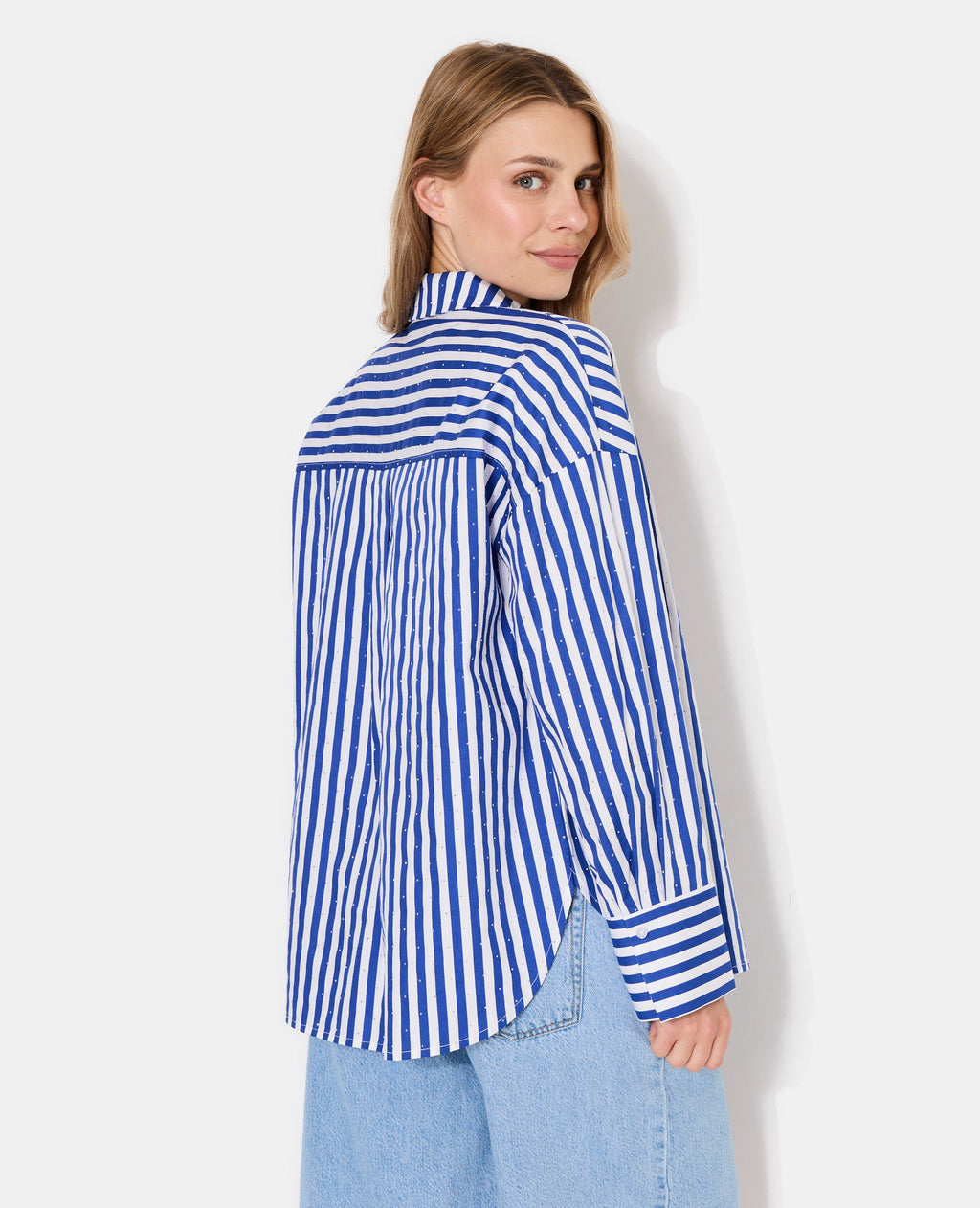 Chemise oversize rayée avec strass