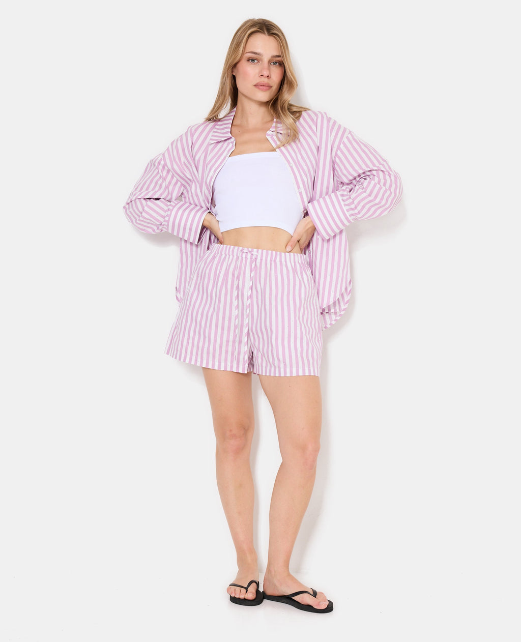 Chemise oversize rayée avec strass