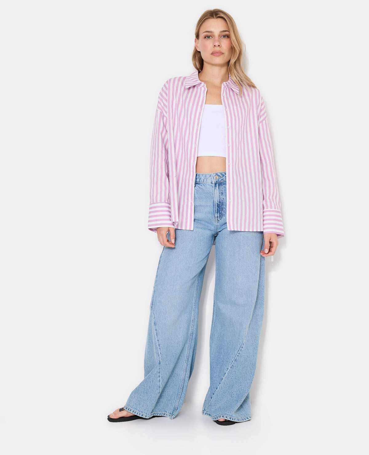 Chemise oversize rayée avec strass