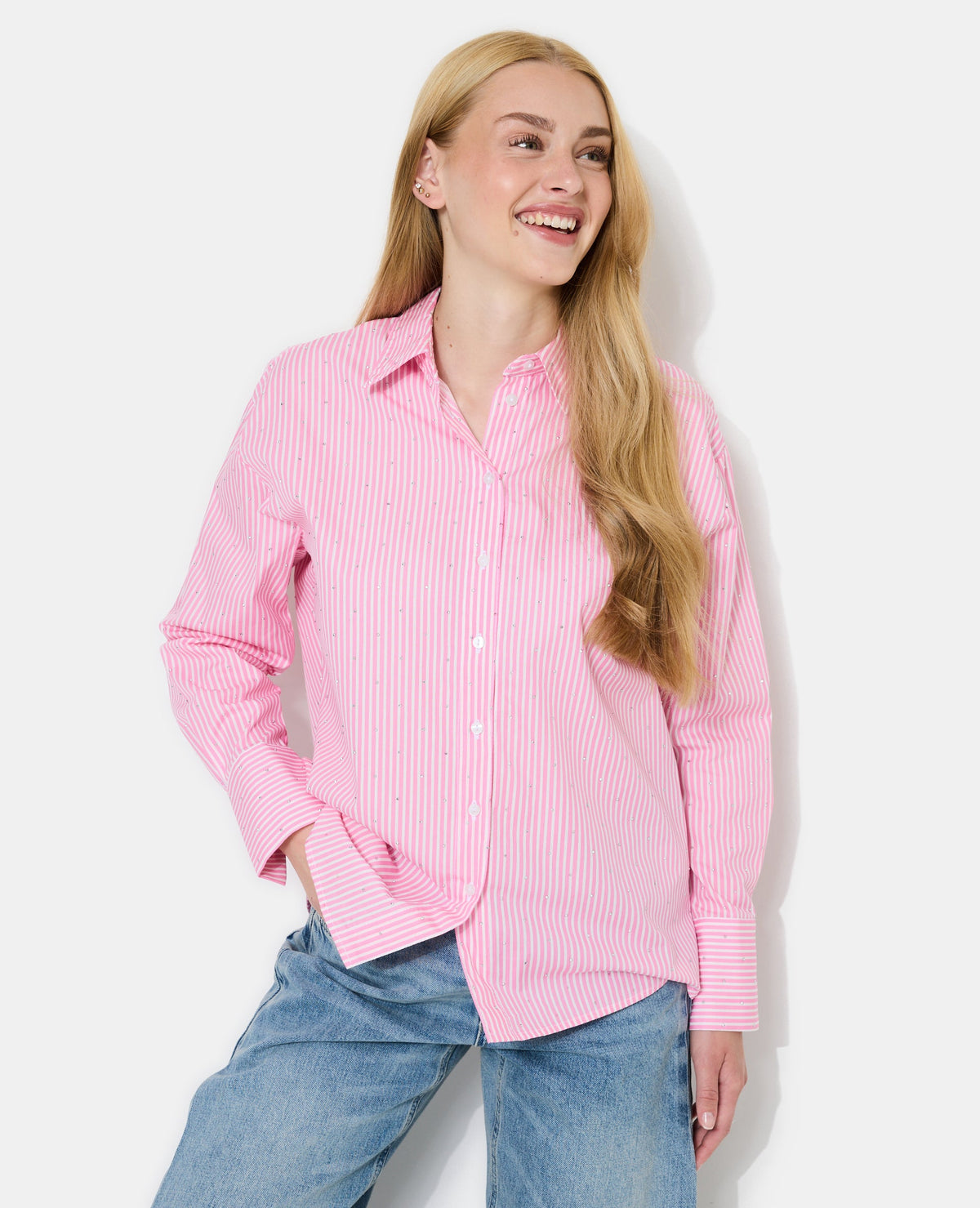 Chemise ample rayée avec strass en all over