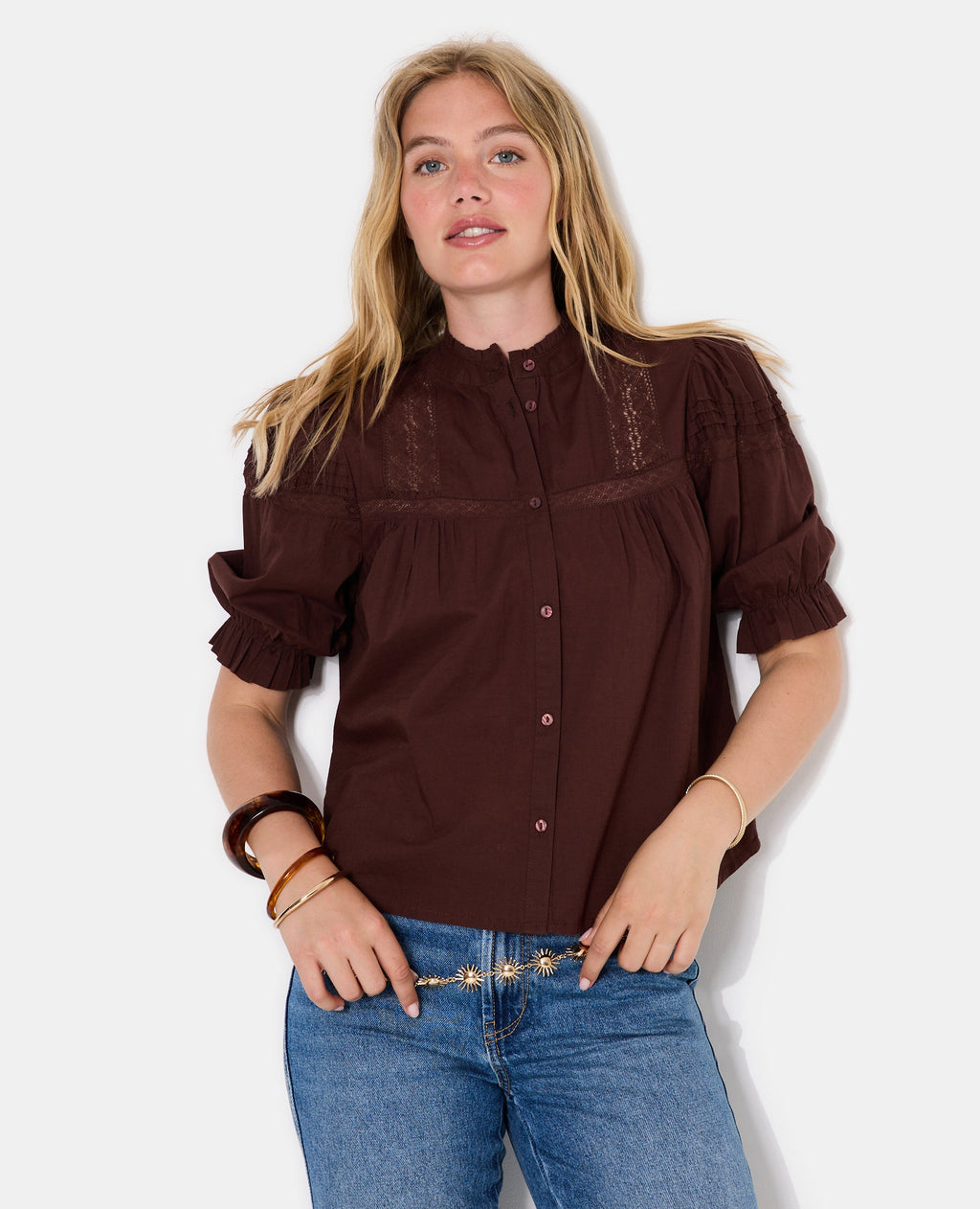 Blouse avec dentelle manches courtes ballons