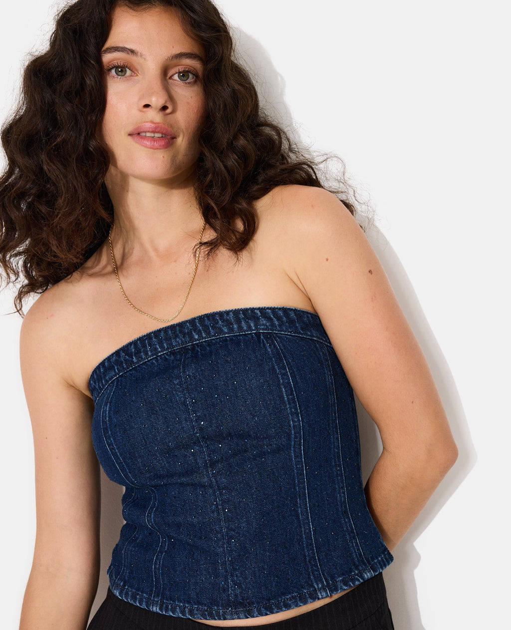 Top bustier en jean avec strass