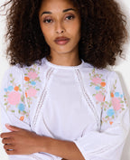 Blouse manches ballons avec broderies et dentelle