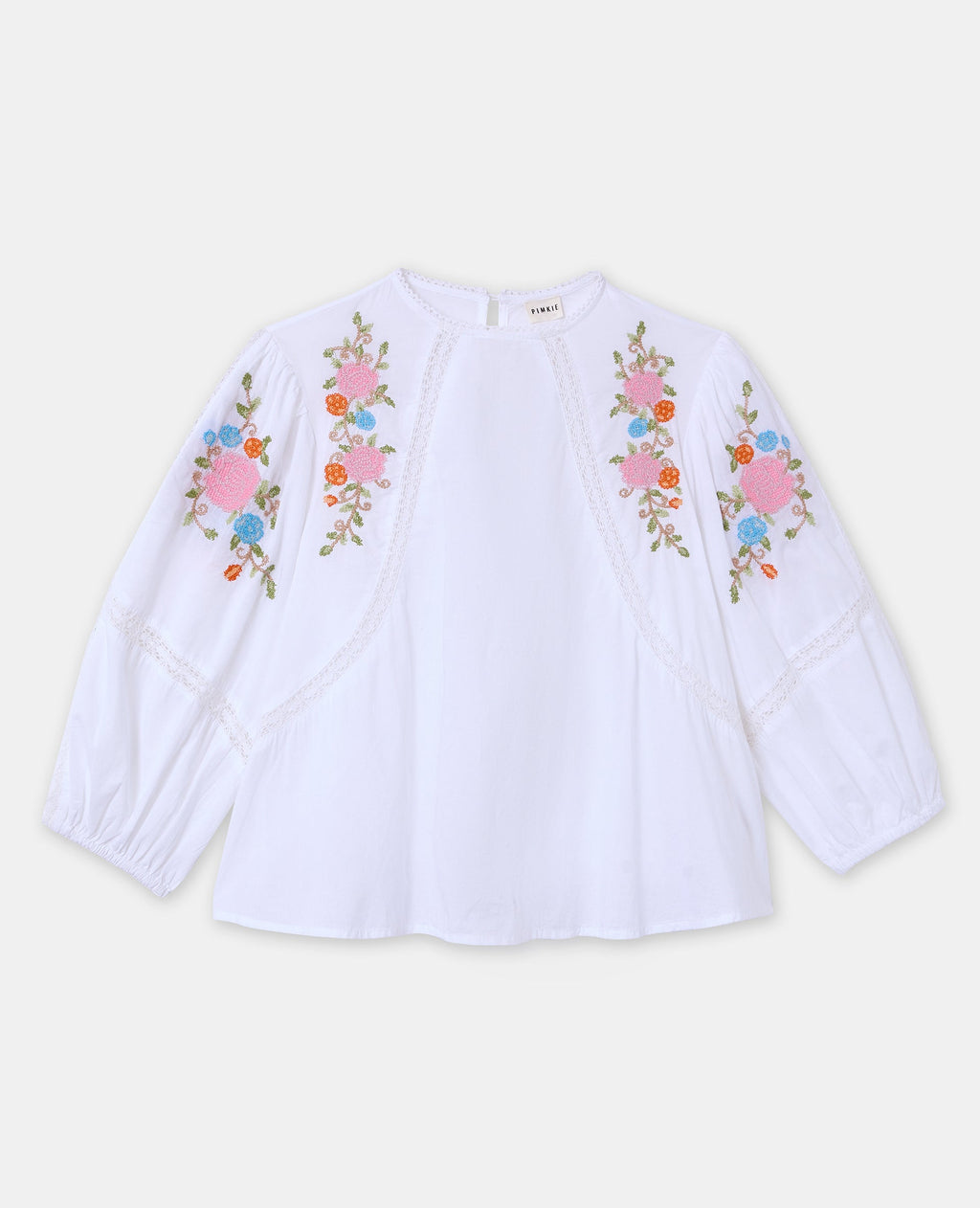 Blouse manches ballons avec broderies et dentelle