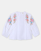 Blouse manches ballons avec broderies et dentelle