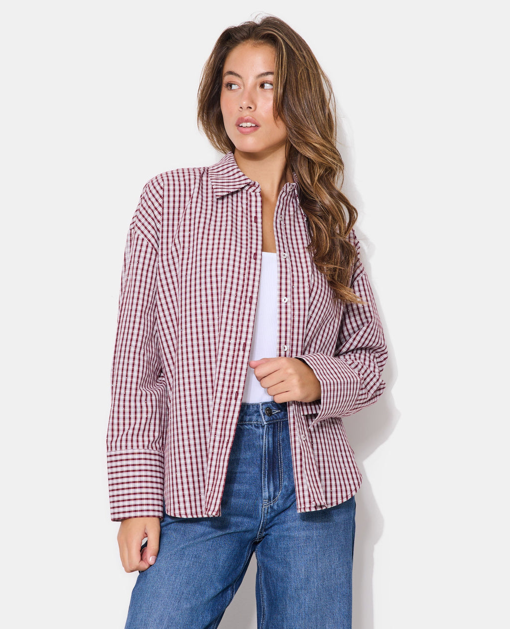 Chemise oversize avec carreaux et strass