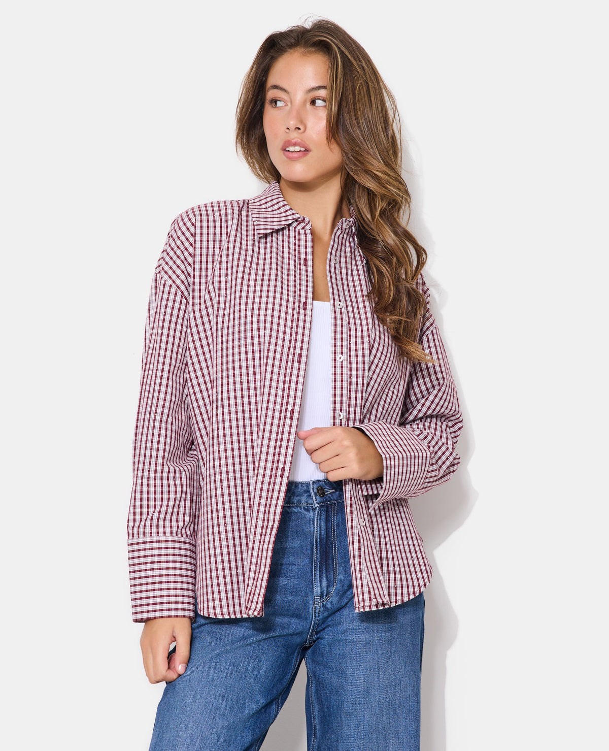 Chemise oversize avec carreaux et strass