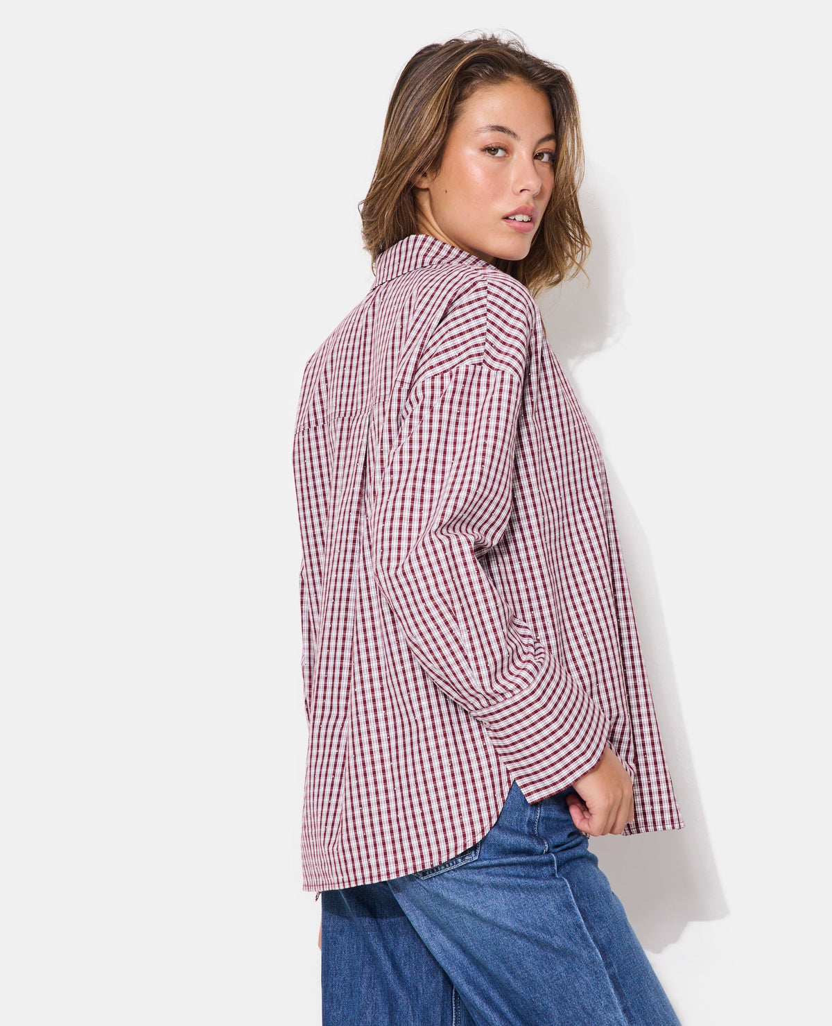 Chemise oversize avec carreaux et strass