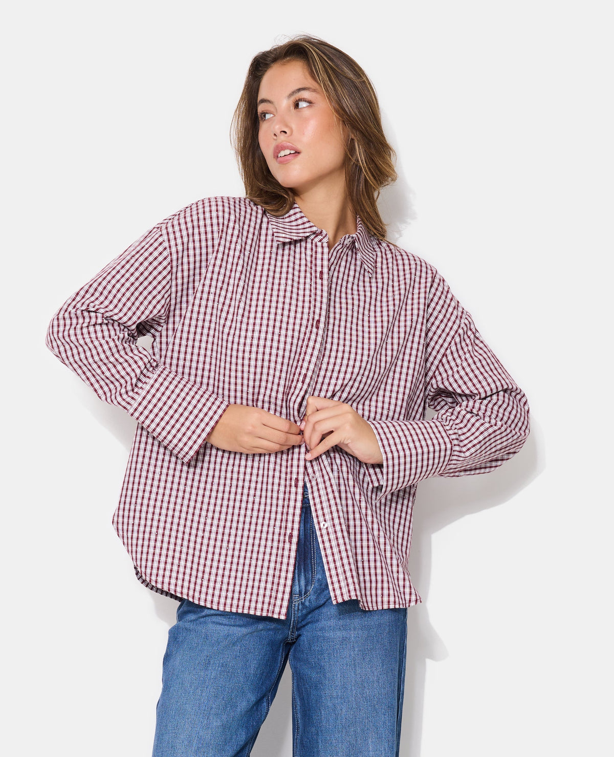 Chemise oversize avec carreaux et strass