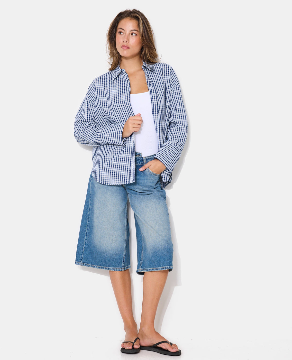 Chemise oversize avec carreaux et strass