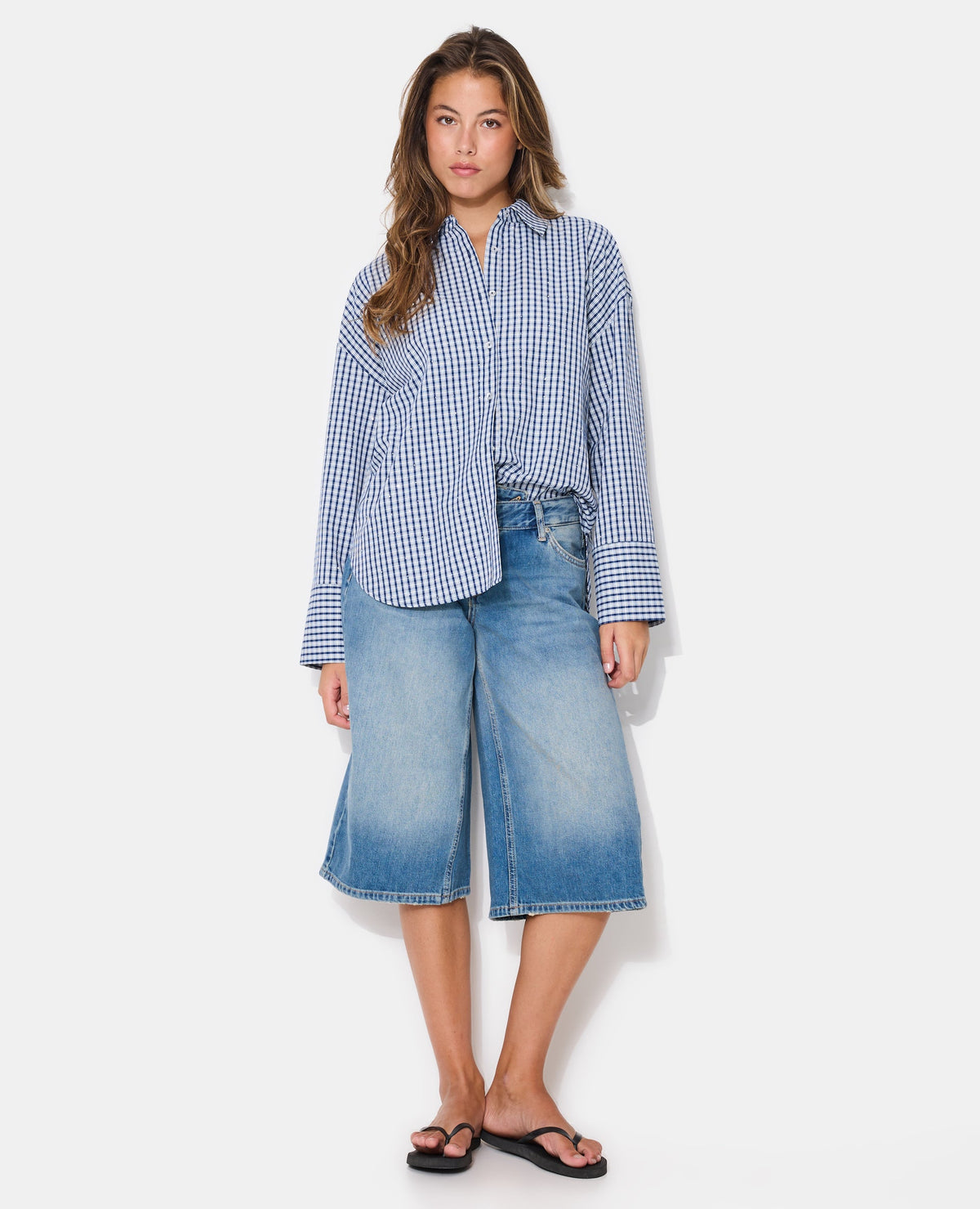 Chemise oversize avec carreaux et strass