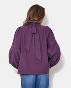 Blouse manches ballons et col à nouer