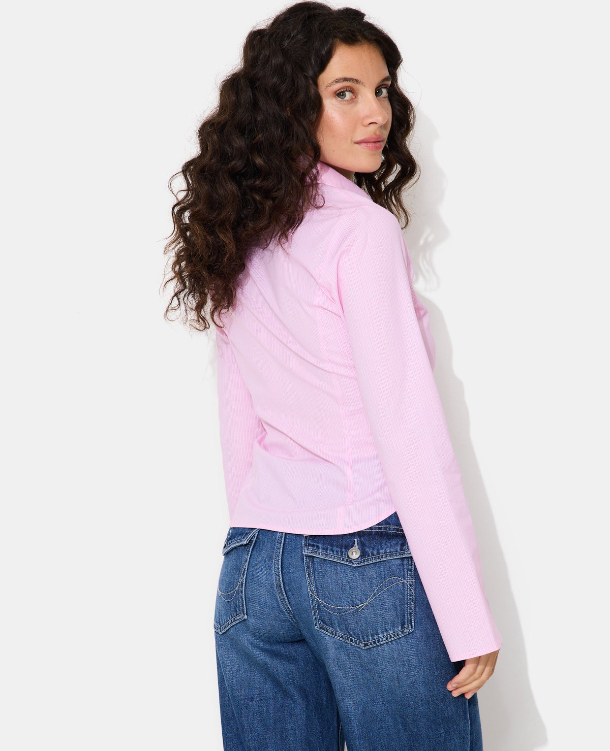 Chemise fittée rayée avec fronces
