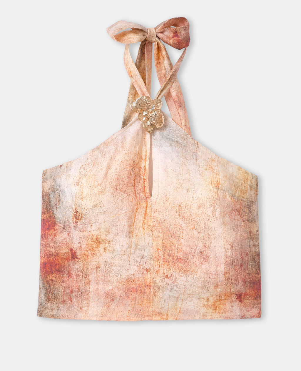 Top dos-nu effet marbré avec détail bijou fleur