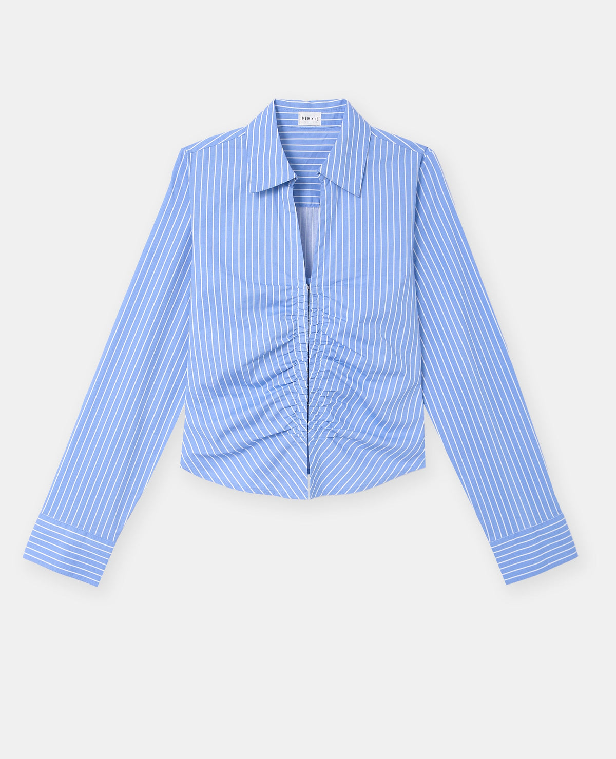 Chemise fittée rayée avec fronces et agrafes