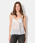 Top en voile avec sequins et broderies
