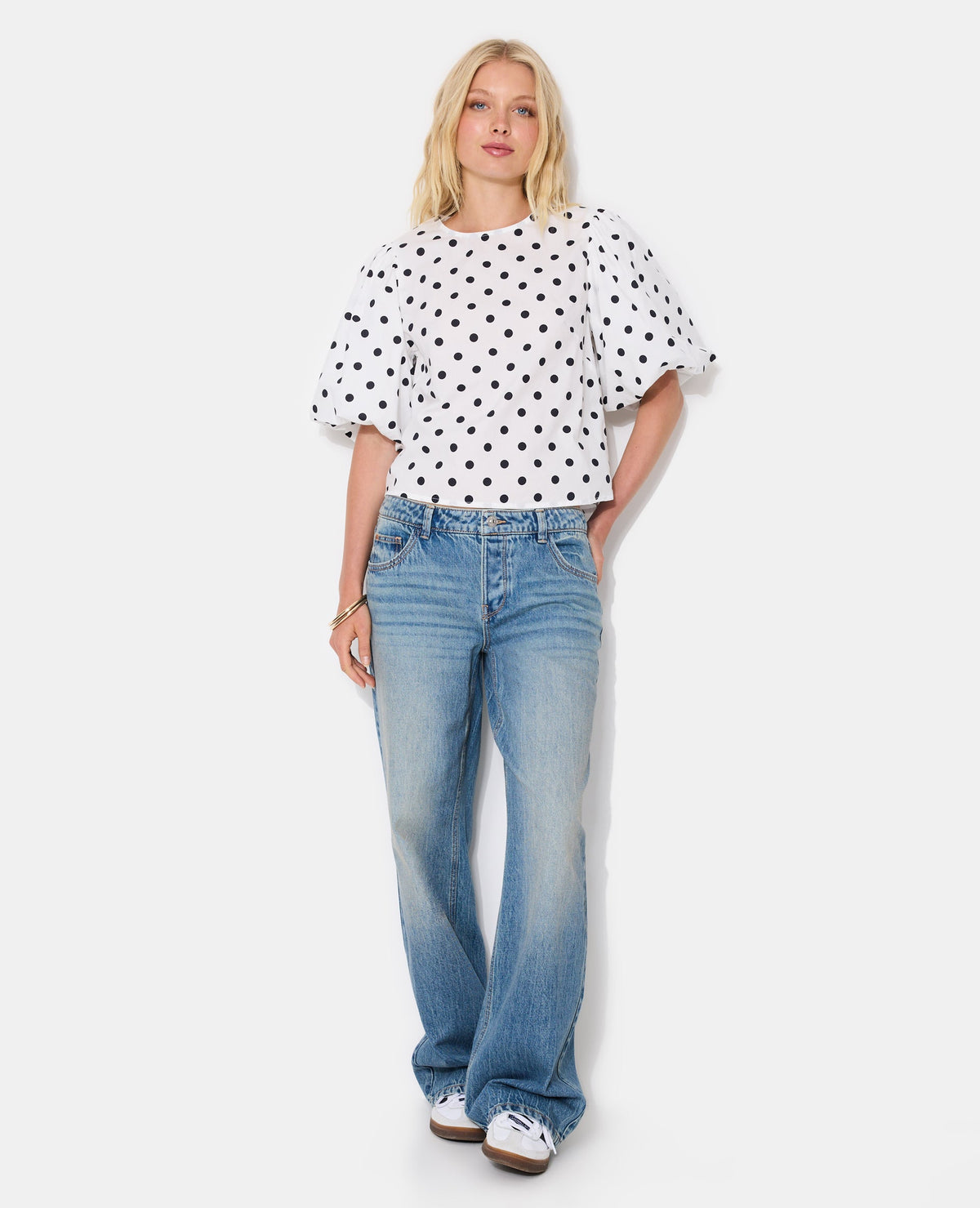 Blouse avec manches ballons motif pois