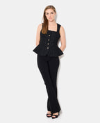 Top en tweed avec fils lurex et bouton fantaisie