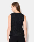 Top en tweed avec fils lurex et bouton fantaisie