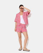 Haut de pyjama chemisette motif vichy
