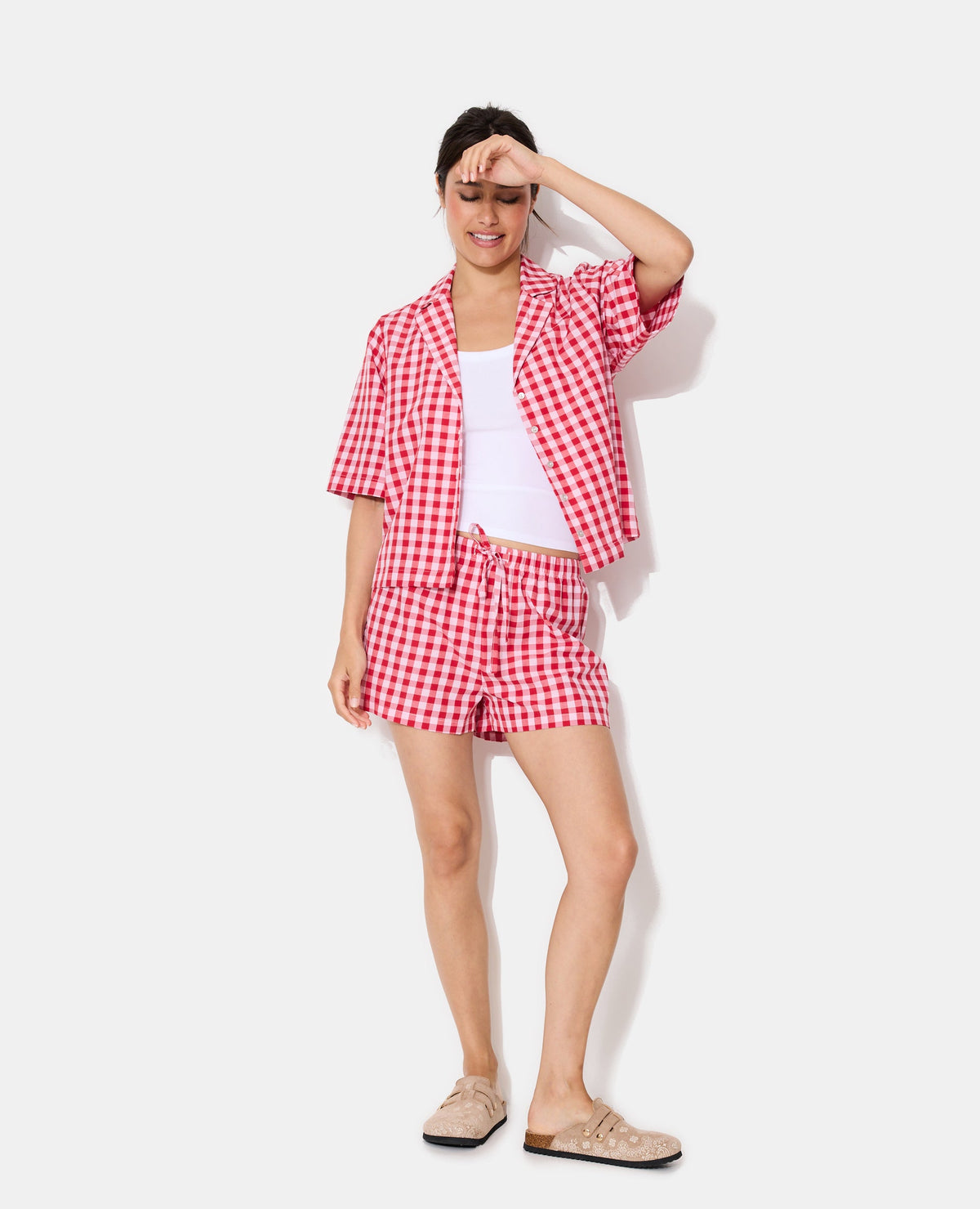 Haut de pyjama chemisette motif vichy
